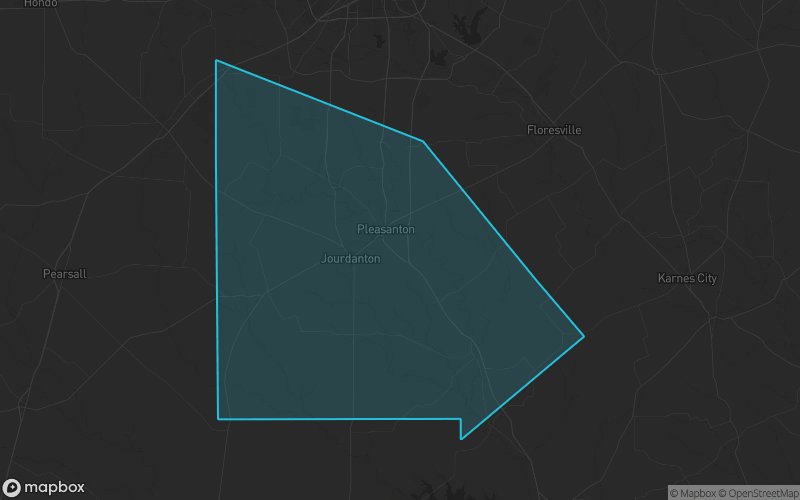 Map of Atascosa County, Texas showing the county boundary and surrounding cities