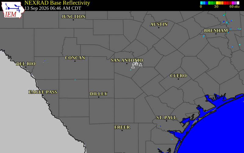 Current NEXRAD radar over Atascosa County, Texas with recent storm report locations