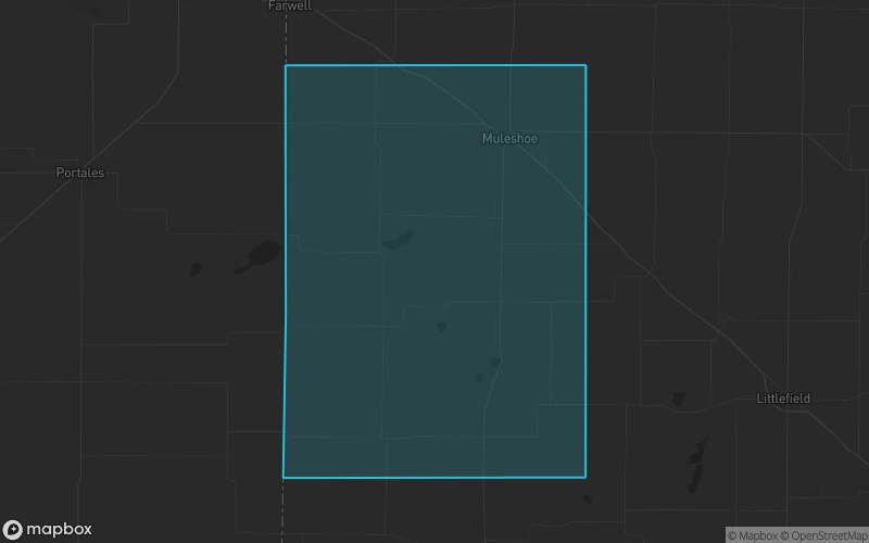 Map of Bailey County, Texas showing the county boundary and surrounding cities