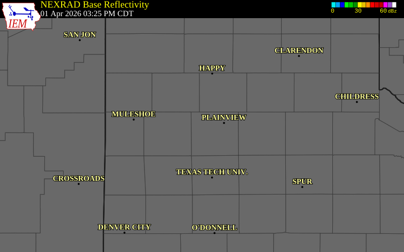 NEXRAD radar during the Wednesday, April 1, 2026 storm activity in Bailey County, Texas