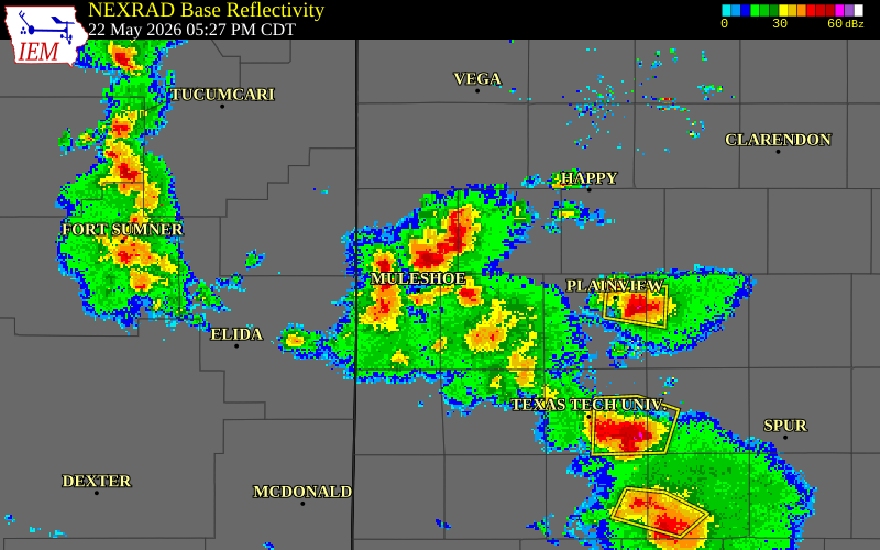 NEXRAD radar during the Friday, May 22, 2026 storm activity in Bailey County, Texas