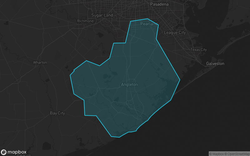 Map of Brazoria County, Texas showing the county boundary and surrounding cities