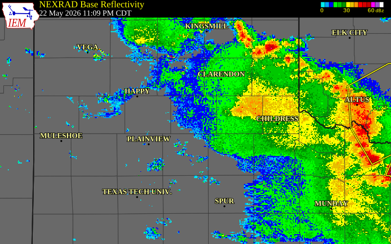NEXRAD radar during the Friday, May 22, 2026 storm activity in Briscoe County, Texas