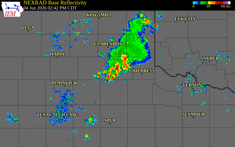 NEXRAD radar during the Thursday, June 4, 2026 storm activity in Briscoe County, Texas