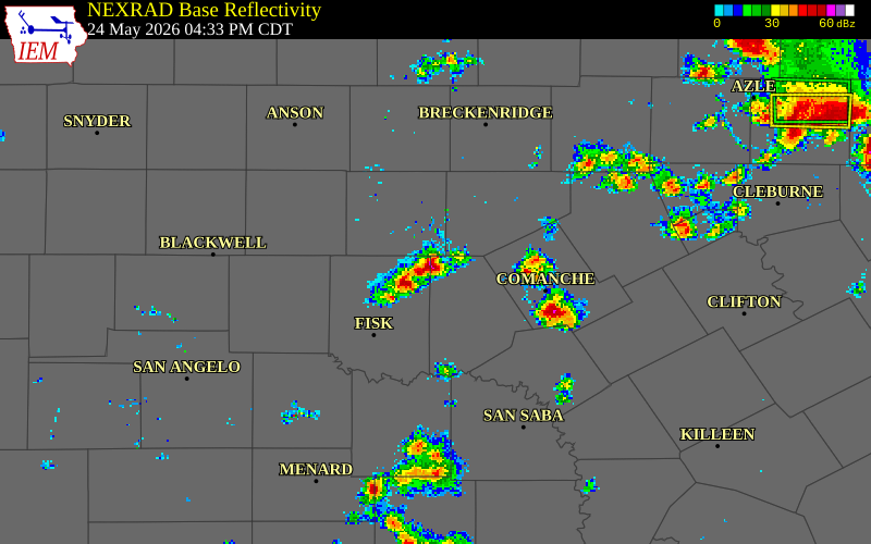 NEXRAD radar during the Sunday, May 24, 2026 storm activity in Callahan County, Texas