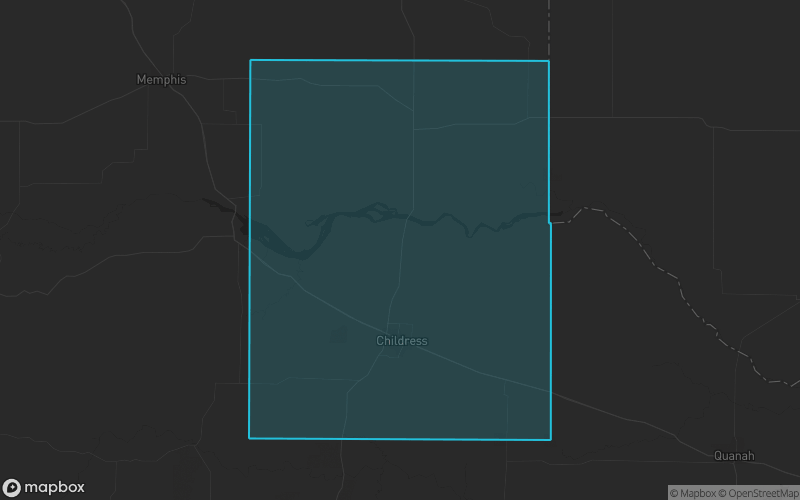 Map of Childress County, Texas showing the county boundary and surrounding cities