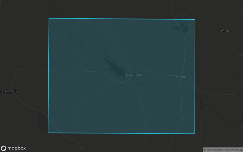 Map of Coke County, Texas showing the county boundary and surrounding cities
