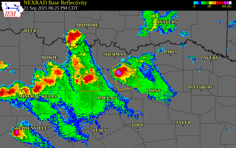 NEXRAD radar during the Sunday, September 21, 2025 storm activity in Collin County, Texas