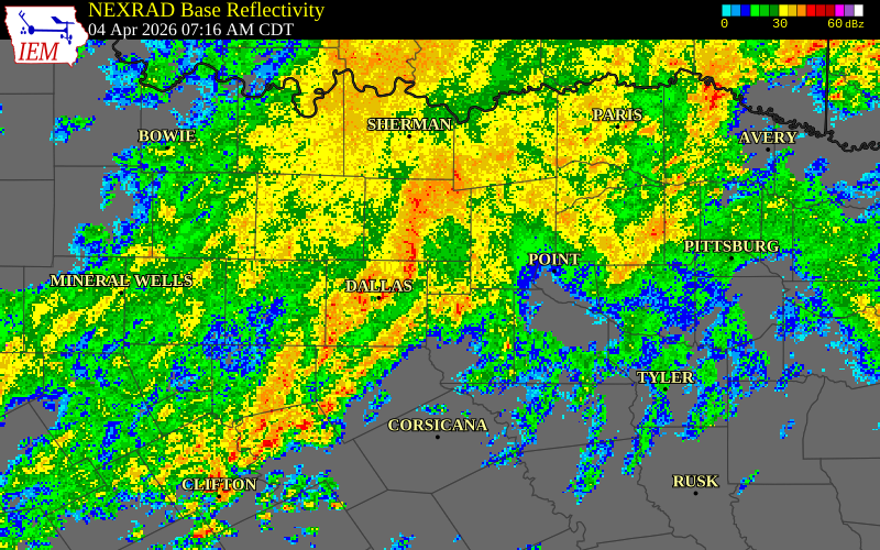 NEXRAD radar during the Saturday, April 4, 2026 storm activity in Collin County, Texas