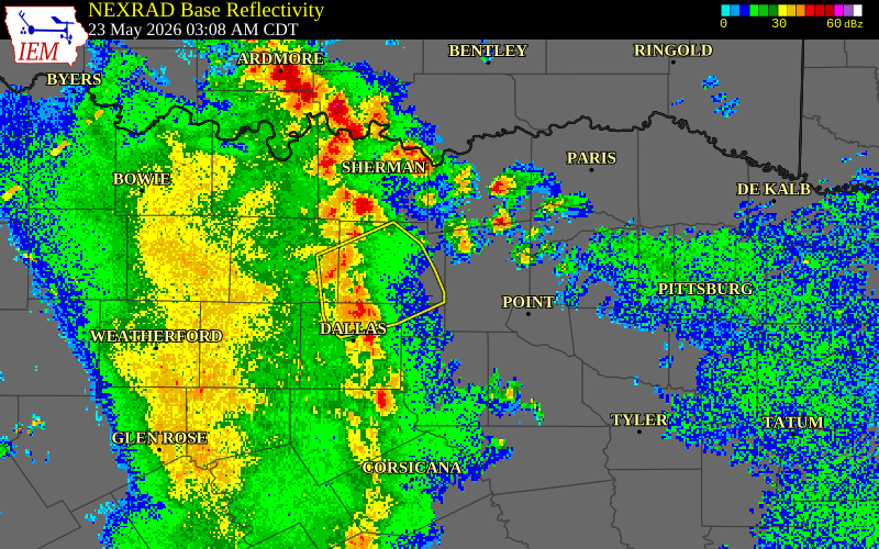 NEXRAD radar during the Saturday, May 23, 2026 storm activity in Collin County, Texas