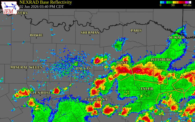 NEXRAD radar during the Tuesday, June 2, 2026 storm activity in Collin County, Texas