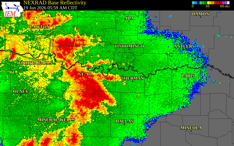 NEXRAD radar during the Friday, June 19, 2026 storm activity in Collin County, Texas
