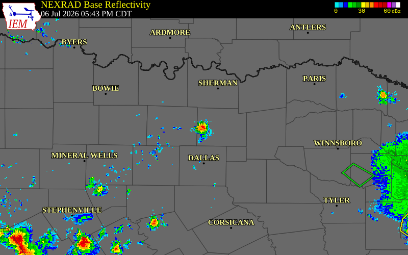NEXRAD radar during the Monday, July 6, 2026 storm activity in Collin County, Texas