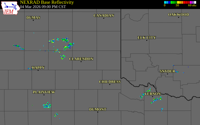 NEXRAD radar during the Wednesday, March 4, 2026 storm activity in Collingsworth County, Texas