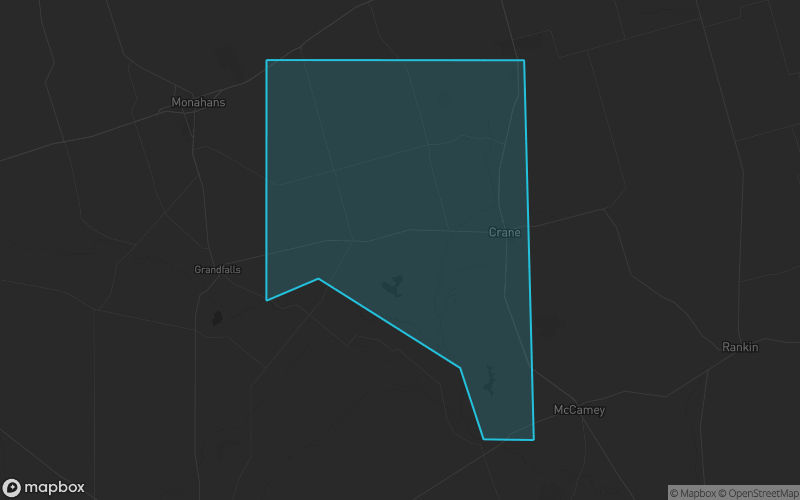 Map of Crane County, Texas showing the county boundary and surrounding cities