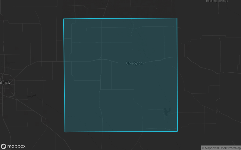 Map of Crosby County, Texas showing the county boundary and surrounding cities