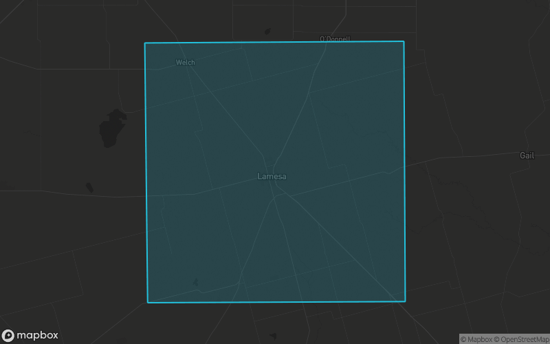 Map of Dawson County, Texas showing the county boundary and surrounding cities