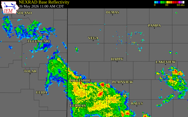 NEXRAD radar during the Tuesday, May 26, 2026 storm activity in Deaf Smith County, Texas