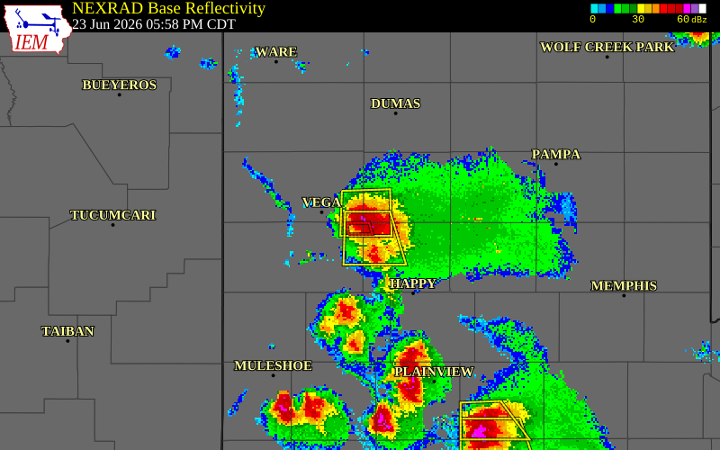 NEXRAD radar during the Tuesday, June 23, 2026 storm activity in Deaf Smith County, Texas
