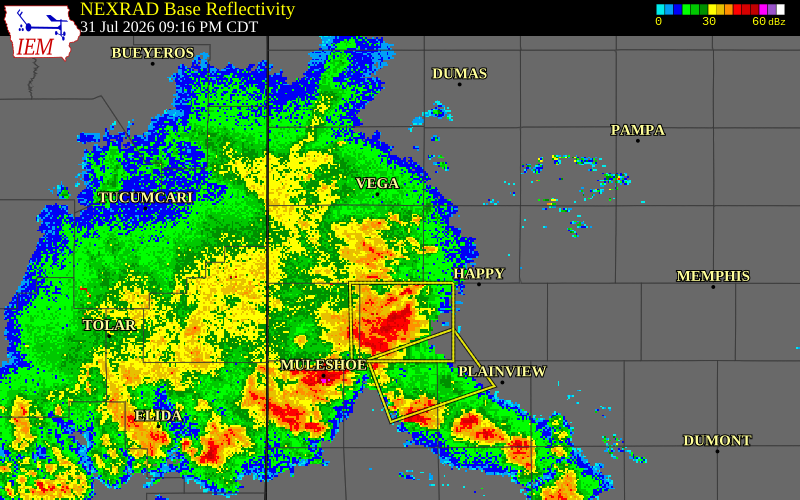 NEXRAD radar during the Friday, July 31, 2026 storm activity in Deaf Smith County, Texas
