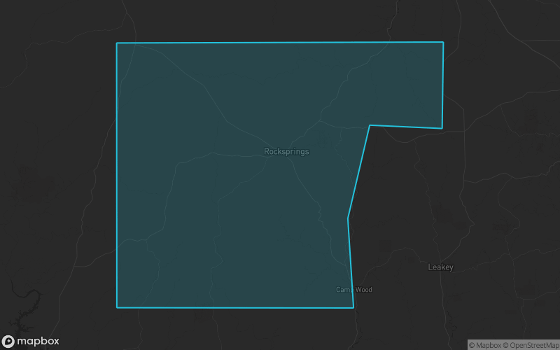 Map of Edwards County, Texas showing the county boundary and surrounding cities
