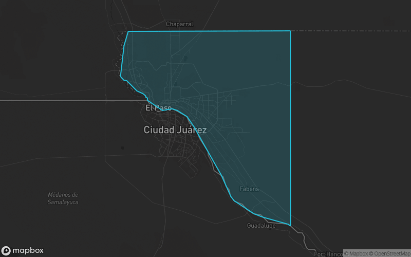 Map of El Paso County, Texas showing the county boundary and surrounding cities