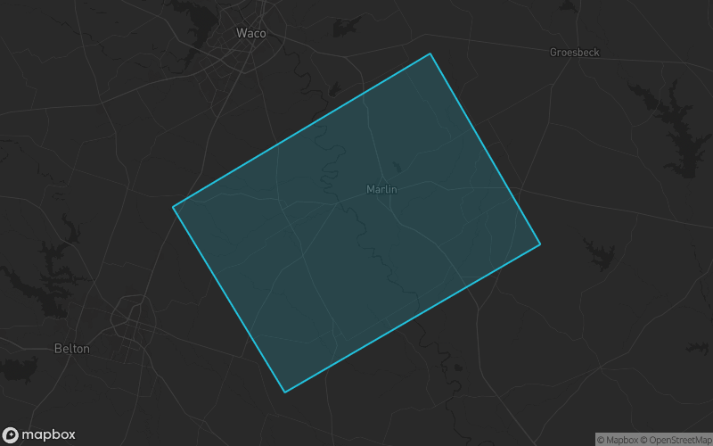 Map of Falls County, Texas showing the county boundary and surrounding cities