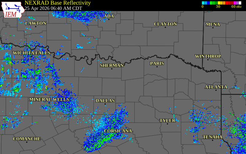 Radar snapshot during the Apr 25, 2026 hail event near 1 W Trenton, Fannin County, Texas, with NWS warning polygons