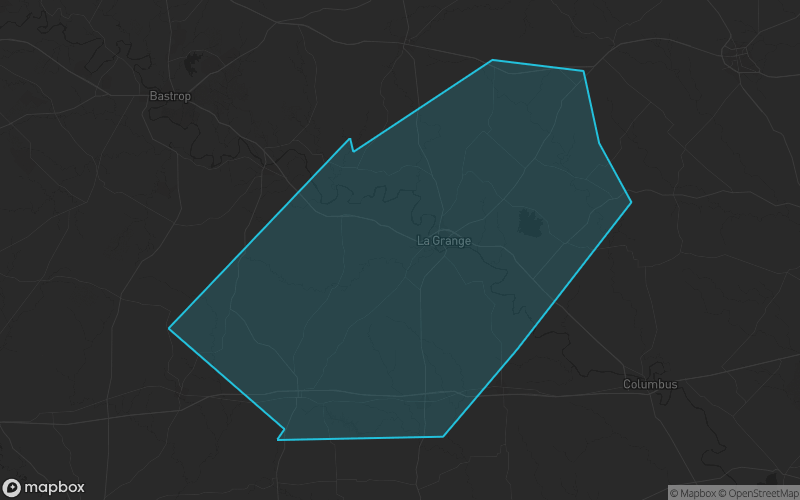 Map of Fayette County, Texas showing the county boundary and surrounding cities