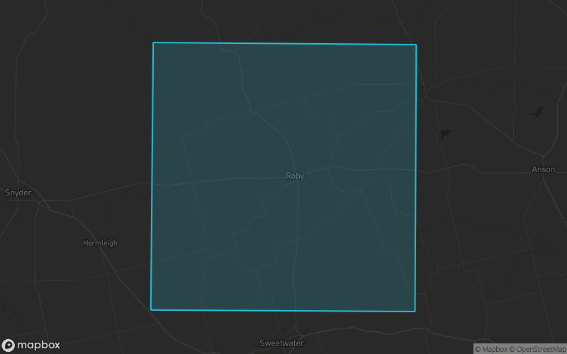 Map of Fisher County, Texas showing the county boundary and surrounding cities
