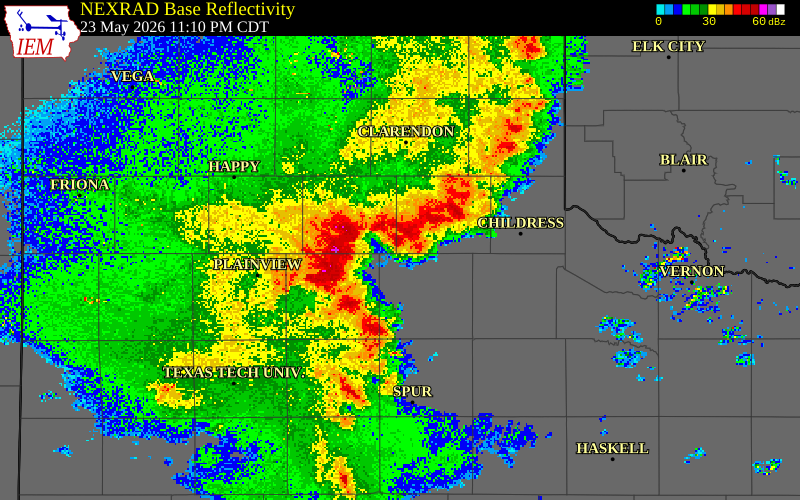 NEXRAD radar during the Saturday, May 23, 2026 storm activity in Floyd County, Texas