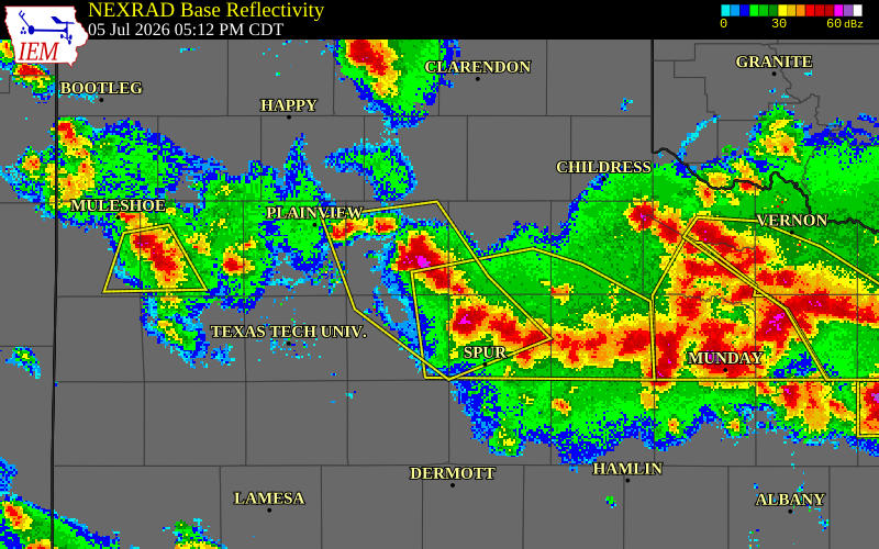 NEXRAD radar during the Sunday, July 5, 2026 storm activity in Floyd County, Texas