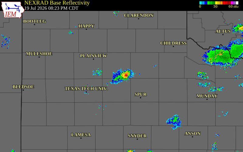 NEXRAD radar during the Sunday, July 19, 2026 storm activity in Floyd County, Texas