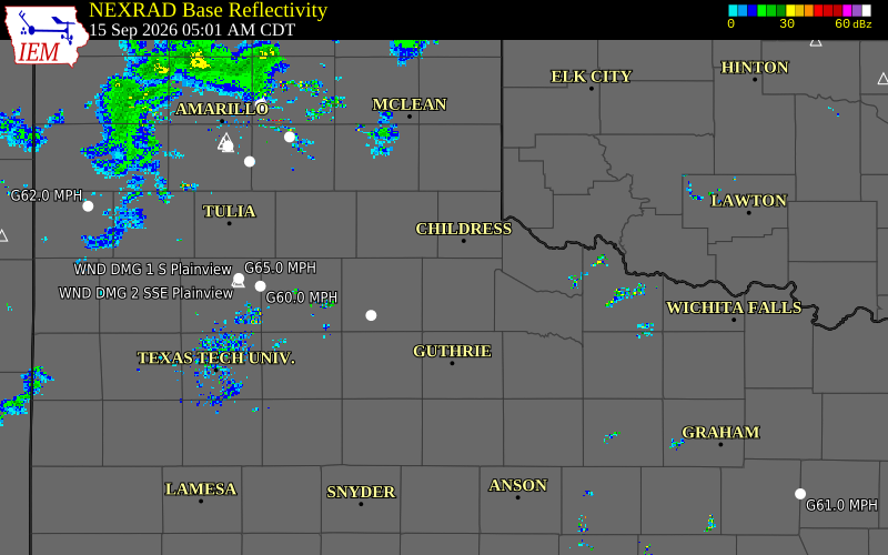 Current NEXRAD radar over Floyd County, Texas with recent storm report locations