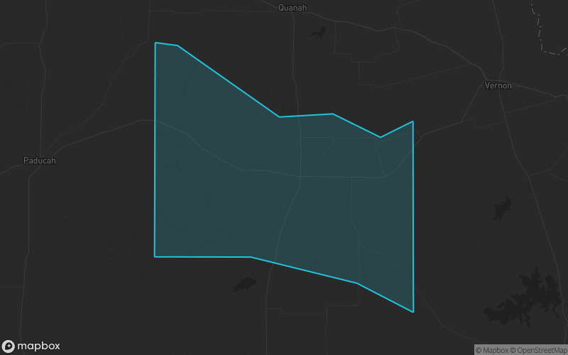 Map of Foard County, Texas showing the county boundary and surrounding cities
