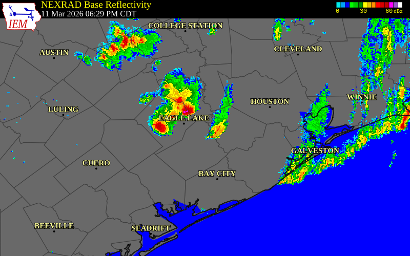 NEXRAD radar during the Wednesday, March 11, 2026 storm activity in Fort Bend County, Texas