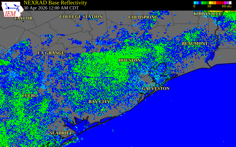 NEXRAD radar during the Thursday, April 30, 2026 storm activity in Fort Bend County, Texas