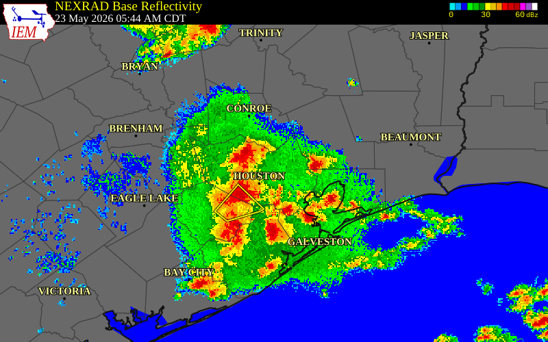 NEXRAD radar during the Saturday, May 23, 2026 storm activity in Fort Bend County, Texas