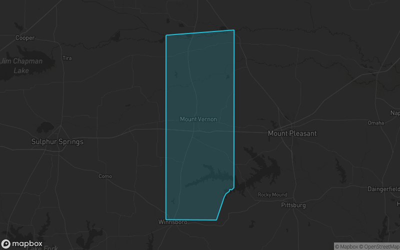 Map of Franklin County, Texas showing the county boundary and surrounding cities
