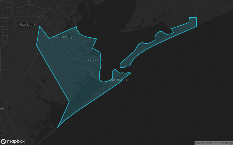Map of Galveston County, Texas showing the county boundary and surrounding cities