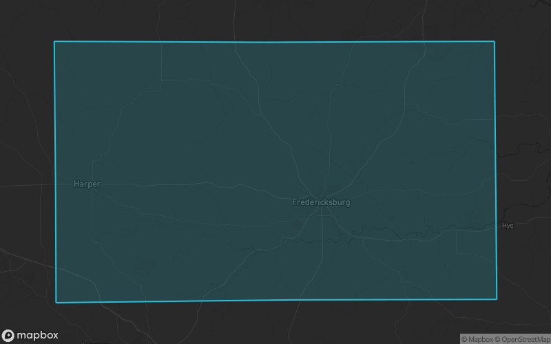 Map of Gillespie County, Texas showing the county boundary and surrounding cities