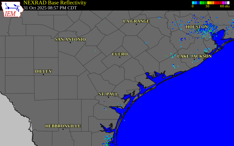 Radar snapshot during the Oct 31, 2025 hail event near 3 NNE Goliad, Goliad County, Texas, with NWS warning polygons