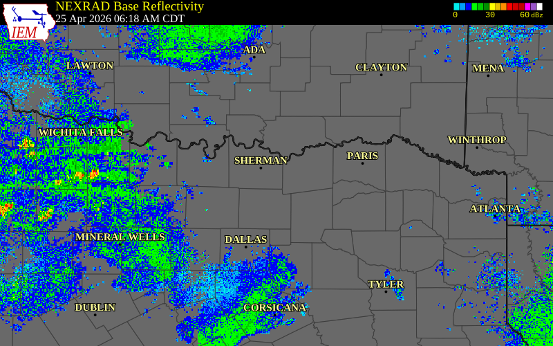 Radar snapshot during the Apr 25, 2026 hail event near 4 SSW Bells, Grayson County, Texas, with NWS warning polygons