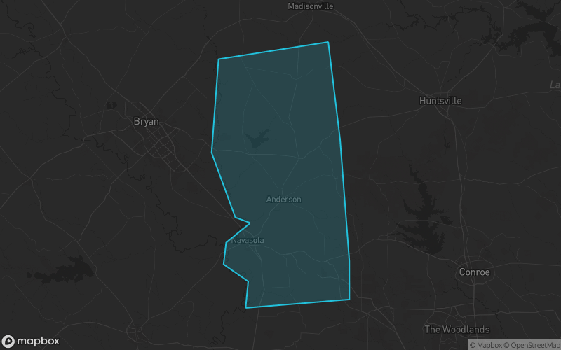 Map of Grimes County, Texas showing the county boundary and surrounding cities