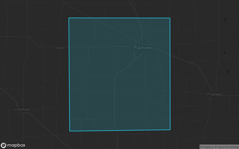 Map of Hale County, Texas showing the county boundary and surrounding cities