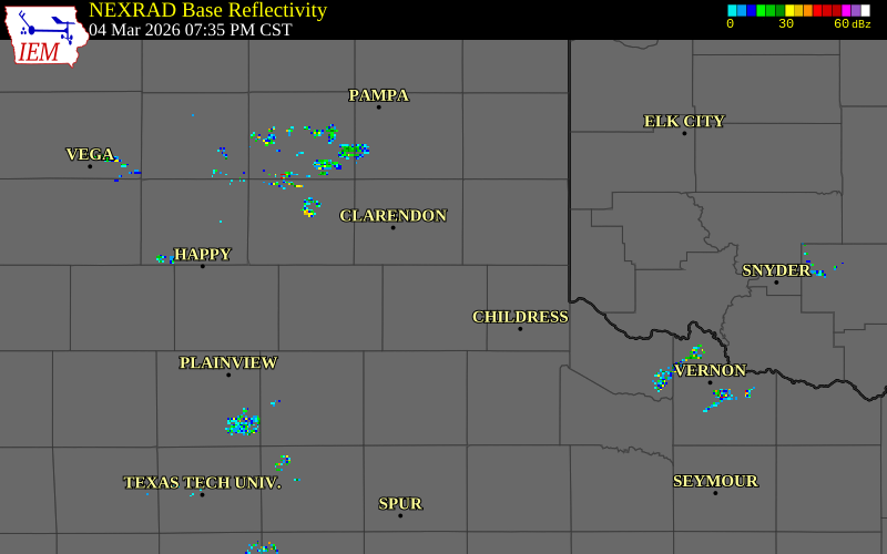 NEXRAD radar during the Wednesday, March 4, 2026 storm activity in Hall County, Texas