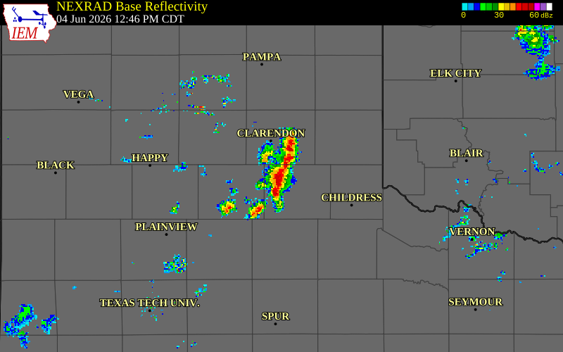 NEXRAD radar during the Thursday, June 4, 2026 storm activity in Hall County, Texas