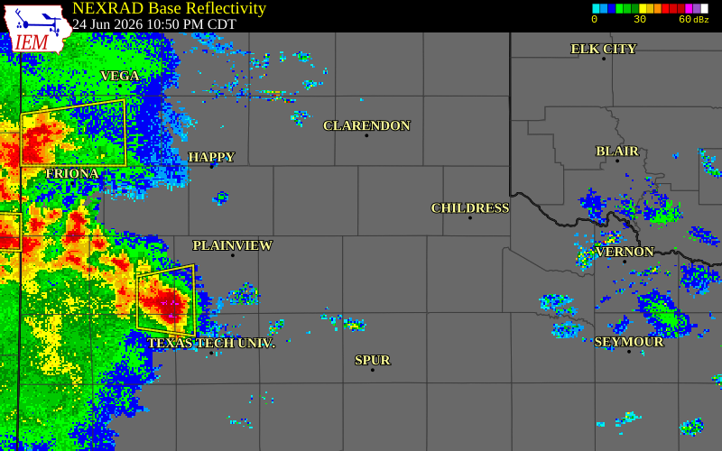 NEXRAD radar during the Wednesday, June 24, 2026 storm activity in Hall County, Texas