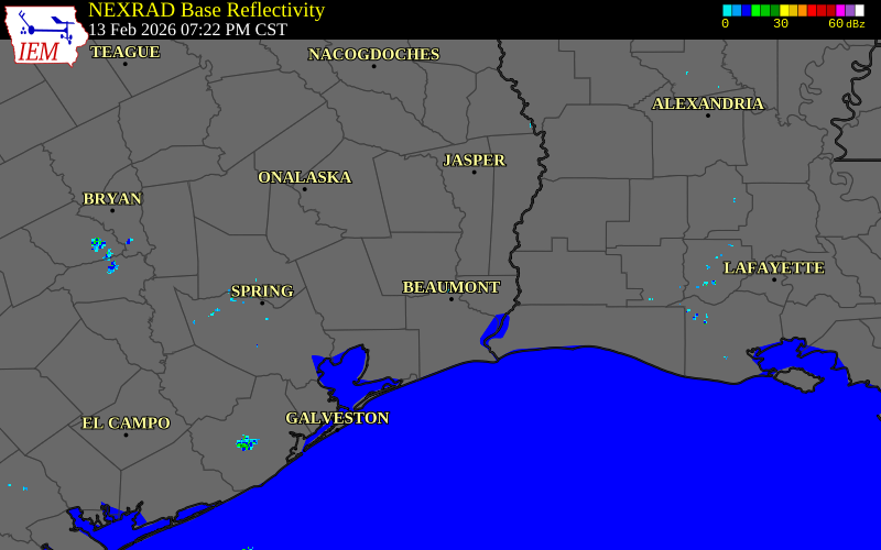 Radar snapshot during the Feb 13, 2026 wind event near 1 SW Lumberton, Hardin County, Texas, with NWS warning polygons
