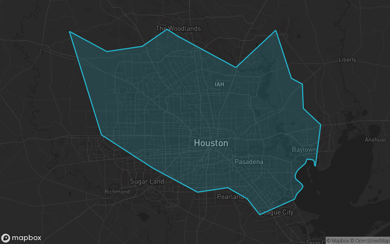 Map of Harris County, Texas showing the county boundary and surrounding cities